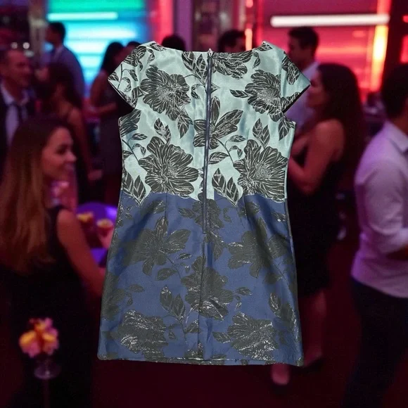 Vince Camuto NWT Blue/Black Floral cocktail Dress Sz14 appropriate for all event - Picture 8 of 11